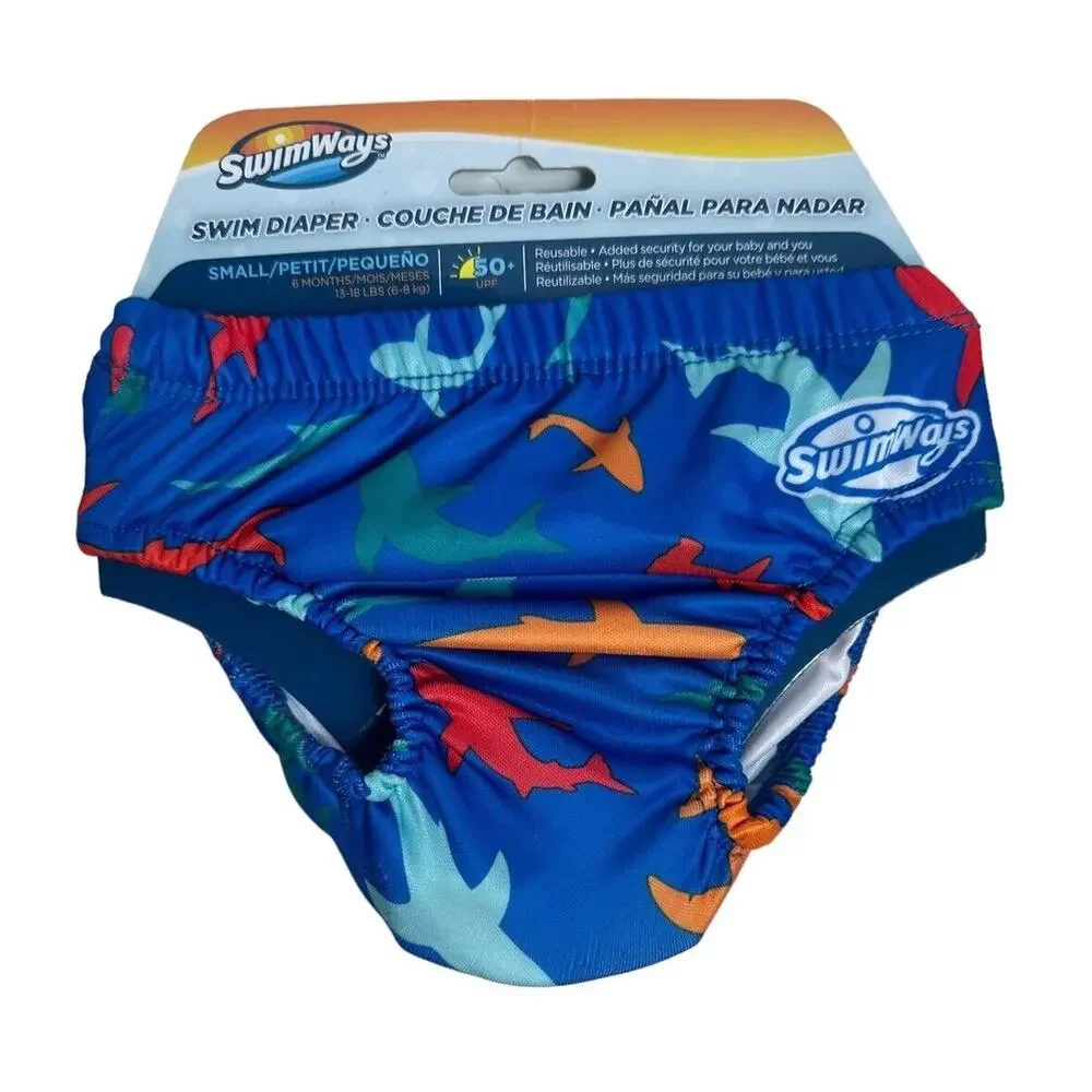 NEW SwimWays Reusable Shark Swim Diaper 50+ UPF Small 6M 13-18 lbs Boys